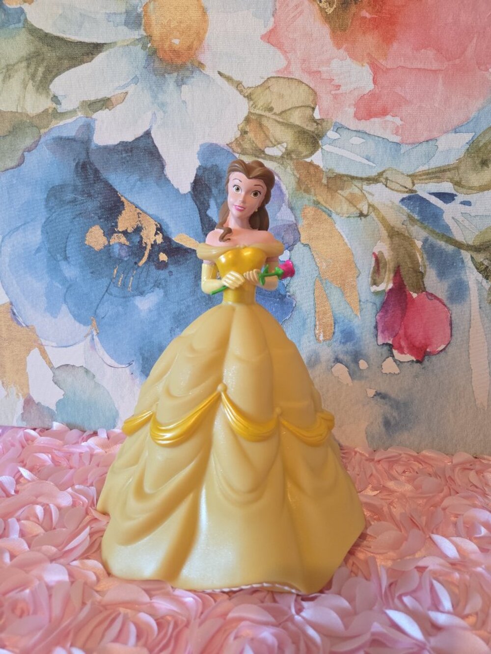 Belle Vinyl Coin Bank Disney Beauty & the Beast Movie Yellow Dress w/Rose 10"